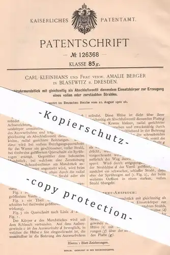 original Patent - Carl Kleinhans , Amalie Berger , Dresden / Blasewitz | Strahlrohrmundstück | Wasserhahn | Klempner
