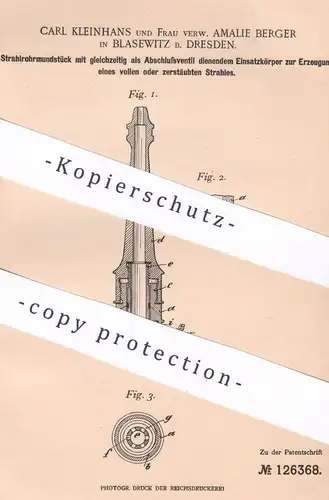 original Patent - Carl Kleinhans , Amalie Berger , Dresden / Blasewitz | Strahlrohrmundstück | Wasserhahn | Klempner