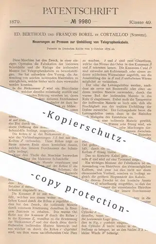 original Patent - Ed. Berthoud & François Borel , Cortaillod , Schweiz | Presse zur Isolierung von Telegraphenkabel