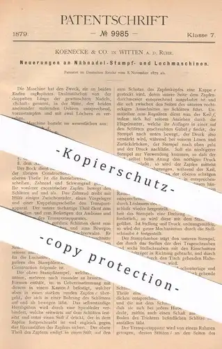 original Patent - Koenecke & Co. , Witten / Ruhr , 1879 , Nähnadel - Stampf- u. Lochmaschine | Nadel , Nadeln , Draht