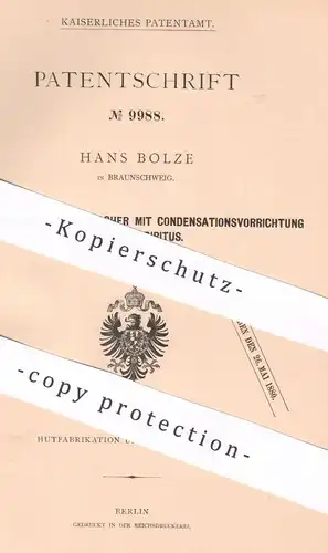 original Patent - Hans Bolze , Braunschweig , 1879 , Steifekocher für Hutmacher | Modist , Hut , Hüte , Filzhut , Filz