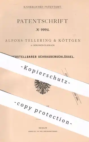original Patent - Alfons Tellering & Köttgen , Bergisch Gladbach , 1879 , Schraubenschlüssel | Werkzeug , Schlosser !!