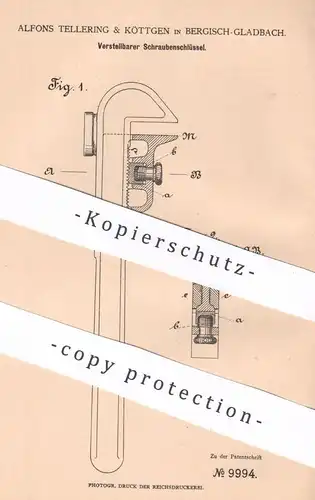 original Patent - Alfons Tellering & Köttgen , Bergisch Gladbach , 1879 , Schraubenschlüssel | Werkzeug , Schlosser !!