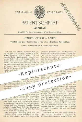 original Patent - Heinrich Gehrke , Berlin , 1886 , Herstellung von eingedicktem Farbebier | Bier , Malz !!!