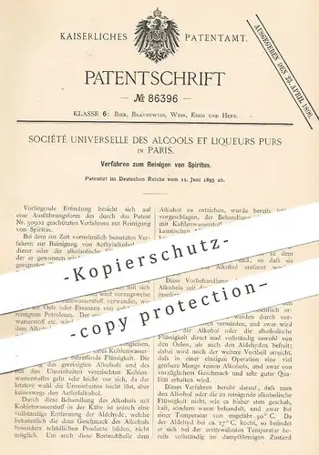 original Patent - Société Universelle des Alcools et Liqueurs Purs , Paris , Frankreich , 1895 , Reinigen von Spiritus