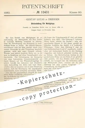 original Patent - Gustav Lucas , Dresden , 1880 , Steinstellung für Mahlgang | Mühle , Mühlstein , Mühlspindel | Müller