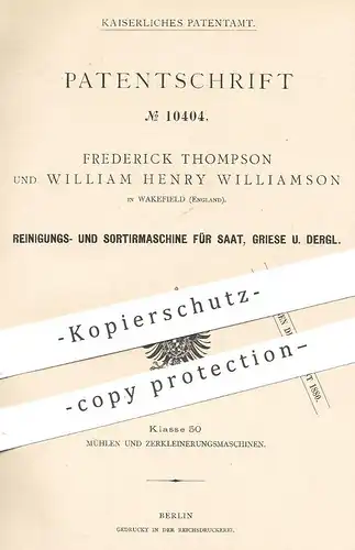 original Patent - Frederick Thompson , William Henry Williamson , Wakefield , England | Saat Reinigen u. Sortieren