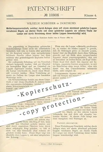 original Patent - Wilhelm Schröder , Dortmund , 1880 , Verschluss für Wetterlampe , Sicherheitslampe | Bergwerk Laterne