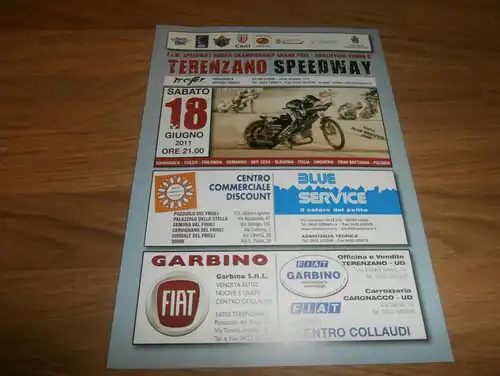 Speedway Terenzano 18.06.2011 , WM , Grand Prix , Programmheft / Programm / Rennprogramm , program !!!