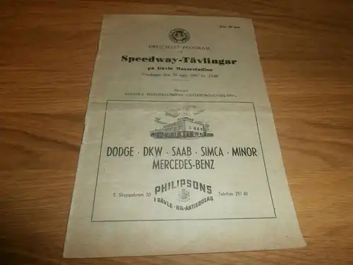 Speedway Gävle 30.09.1951 , Schweden , Programmheft / Programm / Rennprogramm , program !!!