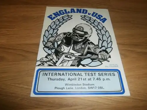 Speedway Wimbledon 21.04.1983 , England vs. USA  , Programmheft / Programm / Rennprogramm , program !!!