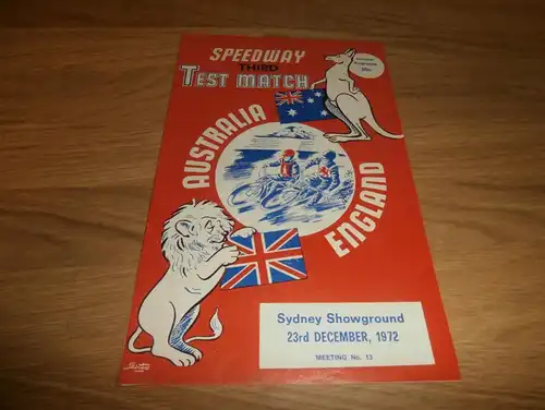 Speedway Sydney 23.12.1972 , Australia vs. England , Programmheft / Programm / Rennprogramm , program !!!
