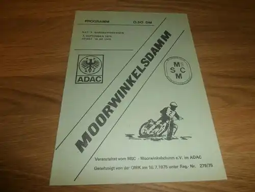 Sandbahn Moorwinkelsdamm 7.09.1975 , Sandbahnrennen , Programmheft / Programm / Rennprogramm , program !!!