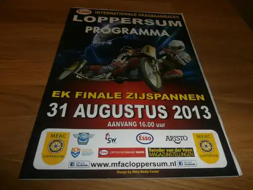Grasbahn Loppersum 31.08.2013 , Groningen , Grasbahnrennen , EM , Programmheft / Programm / Rennprogramm , program !!!