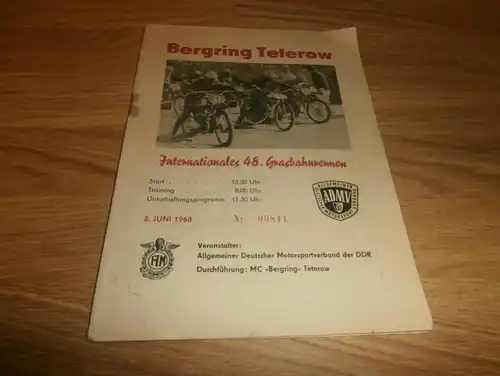 Bergring Teterow 2.06.1968 , Bergringrennen , Grasbahn , Programmheft / Programm / Rennprogramm , program !!!