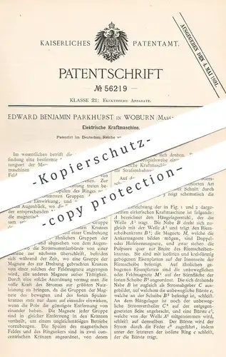 original Patent - Edward Benjamin Parkhurst , Woburn , Massach. USA , Elektrische Kraftmaschine  | Motor , Elektromotor