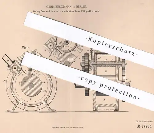 original Patent - Gebrüder Bergmann , Berlin , 1895 , Dampfmaschine , Dampfmaschinen | Motor , Kolben , Kraftmaschine !!