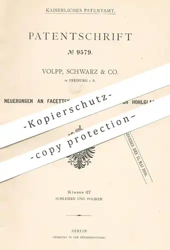 original Patent - Volpp , Schwarz & Co. , Freiburg / Bayern | Facetten - Schleifmaschine für Hohlglas | Glas schleifen