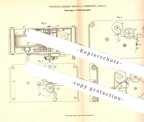 original Patent - Ebenezer Barker Welch , Cambridge , USA , 1879 , Drucktelegraph | Druck - Telegraph | Telegraphie !!!