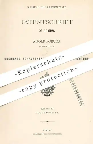 original Patent - Adolf Pobuda , Stuttgart , 1880 , drehbare Einrichtung für Schaufenster , Laden , Geschäft | Reklame