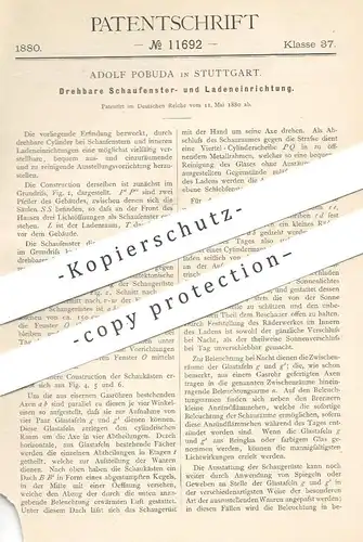 original Patent - Adolf Pobuda , Stuttgart , 1880 , drehbare Einrichtung für Schaufenster , Laden , Geschäft | Reklame