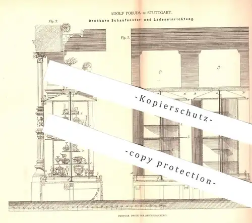 original Patent - Adolf Pobuda , Stuttgart , 1880 , drehbare Einrichtung für Schaufenster , Laden , Geschäft | Reklame