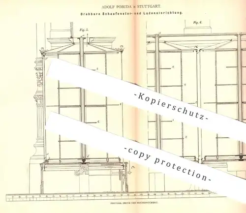 original Patent - Adolf Pobuda , Stuttgart , 1880 , drehbare Einrichtung für Schaufenster , Laden , Geschäft | Reklame