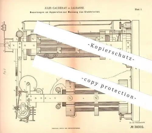 original Patent - Jules Cauderay , Lausanne , Schweiz , 1886 , Messung von Elektrizität | Strom , Elektrik , Elektriker