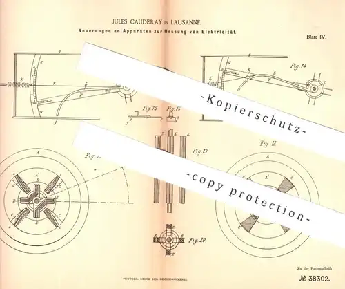 original Patent - Jules Cauderay , Lausanne , Schweiz , 1886 , Messung von Elektrizität | Strom , Elektrik , Elektriker