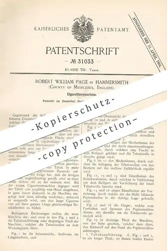 original Patent - Robert William Page , Hammersmith , Middlesex , England , 1884 , Zigaretten - Maschine | Zigarette !!