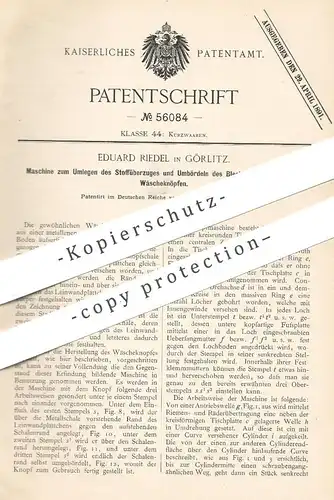 original Patent - Eduard Riedel , Görlitz , 1890 , Stoffüberzug an Wächeknopf | Knopf , Knöpfe , Stoffknopf , Schneider