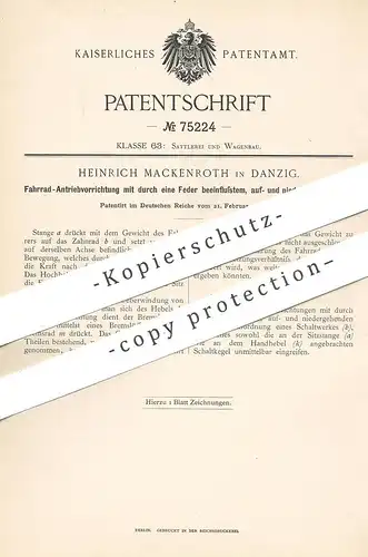 original Patent - Heinrich Mackenroth , Danzig / Polen , 1893 , Fahrrad - Antrieb | Fahrräder | Zahnrad , Rad , Räder !!