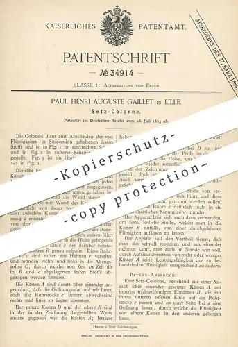 original Patent - Paul Henri Auguste Gaillet , Lille / Frankreich , 1885 , Setzcolonne | Colonne , Kolonne | Erz , Erze