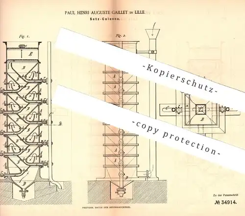 original Patent - Paul Henri Auguste Gaillet , Lille / Frankreich , 1885 , Setzcolonne | Colonne , Kolonne | Erz , Erze