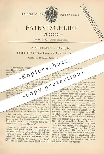 original Patent - A. Schwartz , Hamburg , 1886 , Operationsstuhl | OP - Stuhl | Zahnarzt , Chirurg , Arzt , Krankenhaus
