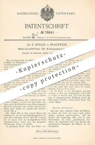 original Patent - Dr. K. Möller , Brackwede / Bielefeld , 1894 , Luftfilter f. Entstaubungsanlage | Staubsauger , Filter