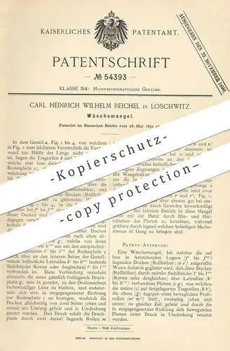 original Patent - Carl Heinrich Wilhelm Reichel , Loschwitz / Dresden , 1890 , Wäschemangel | Wäsche - Mangel !!!