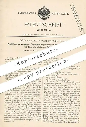 original Patent - Oskar Glatz , Furtwangen , Baden , 1898 , Zählwerk am Stromzähler | Strom , Elektriker , Elektrik !!!
