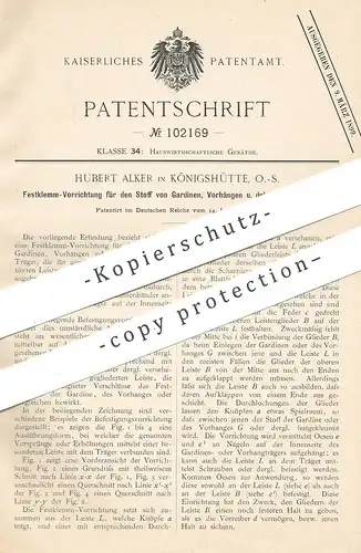 original Patent - Hubert Alker , Königshütte , 1898 , Befestigung von Gardinen , Vorhang | Schneider , Fenster !!!