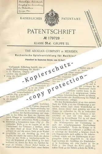 original Patent - The Aeolian Company , Meriden , England | Mechanisches Spielwerk für Musikinstrument | Klavier , Orgel