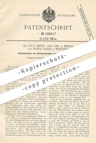 original Patent - Dr. Paul Meyer , AG , Berlin | Erwin Jahnz , Westend 1901 , Rechenmaschine | Rechner , Rechnen , Kasse