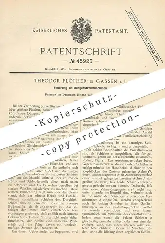 original Patent - Theodor Flöther , Gassen , 1888 , Düngerstreumaschine | Dünger - Streumaschine | Landwirtschaft !!