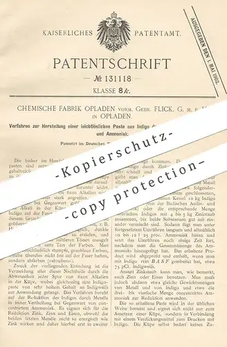 original Patent - Chemische Fabrik Opladen vorm. Gebr. Flick GmbH , 1900 , Paste aus Indigo | Metall , Ammoniak !!!