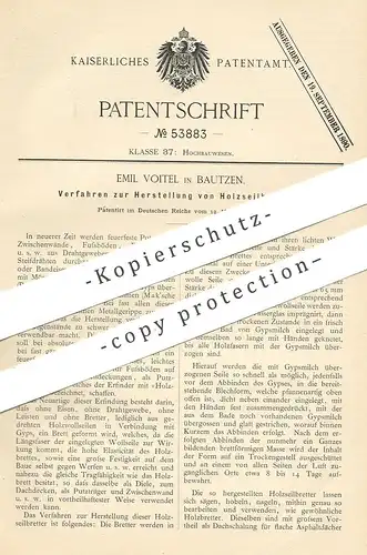 original Patent - Emil Voitel , Bautzen , 1890 , Holzseilbretter - Herstellung | Holz , Bretter , Dielen | Gips | Mak !