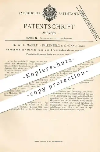 original Patent - Dr. Wilh. Majert , Falkenberg / Grünau / Mark , 1895 , Darstellung von Brenzcatechinmonoacetatsäure !