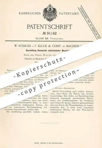 original Patent - W. Rödiger | Kluge & Comp. , Magdeburg  1896 , Darstellung Ammoniak entwickelnder Waschmittel | Chemie