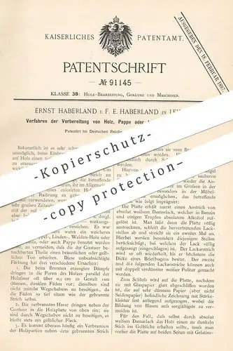 original Patent - E. Haberland , Leipzig , 1896 , Vorbereitung von Holz , Pappe o. Leder zur Brandmalerei | Malerei !!