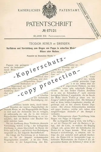 original Patent - Teodor Remus , Dresden , 1892 , Biegen von Pappe in scharfem Winkel | Papier , Karton , Schachtel !!!