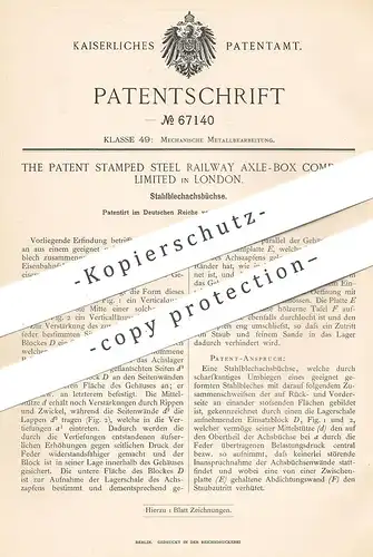 original Patent - The Patent Stamped Steel Railway Axle Box Comp. Ltd. , London , 1892 , Stahlblechachsbüchse | Achsen