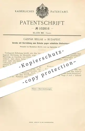 original Patent - Gáspár Bellák , Budapest , 1898 , Unruhe mit Schutz vor schädlichen Stößen | Uhrwerk , Uhr , Uhrmacher